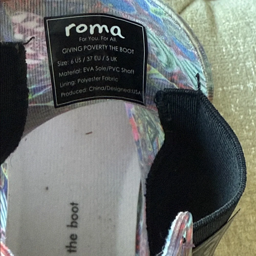 Roma Women’s Vegan Rubber Rain Boots NEW‎ Waterproof Art22 Print Butterfly SZ 6